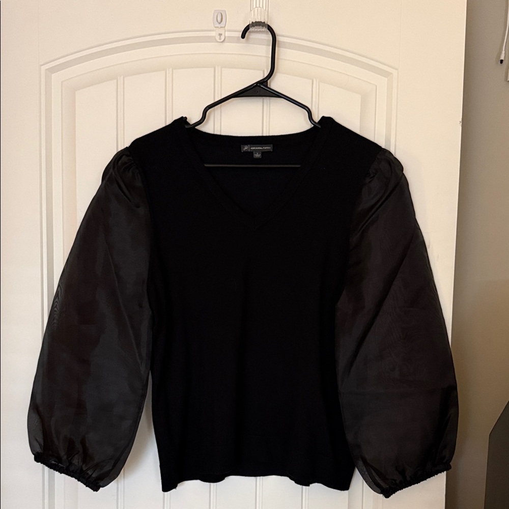 Adrianna Papell Black Sheer Sleeve Blouse L